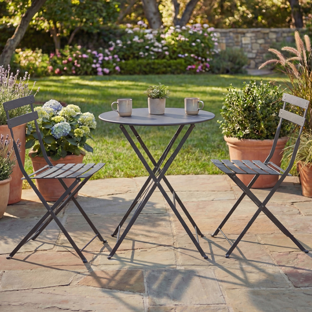GARDEN VIDA Porto Metal 2 Seater Bistro Set Dark Grey