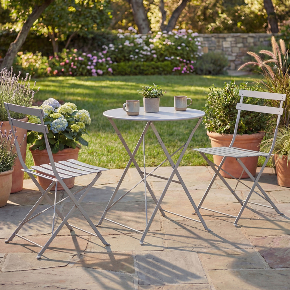 GARDEN VIDA Porto Metal 2 Seater Bistro Set Light Grey