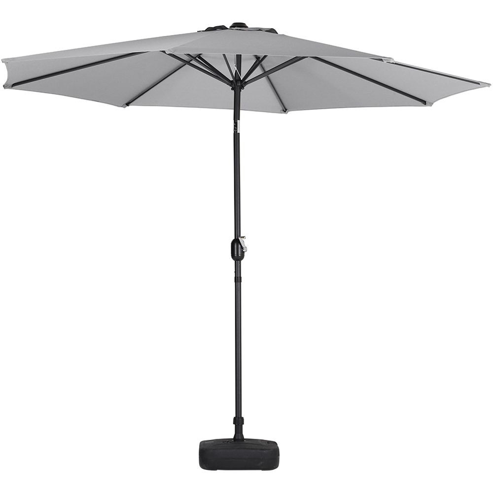 Living and Home Light Grey Round Crank Tilt Parasol with Plastic Fillable Base 3m