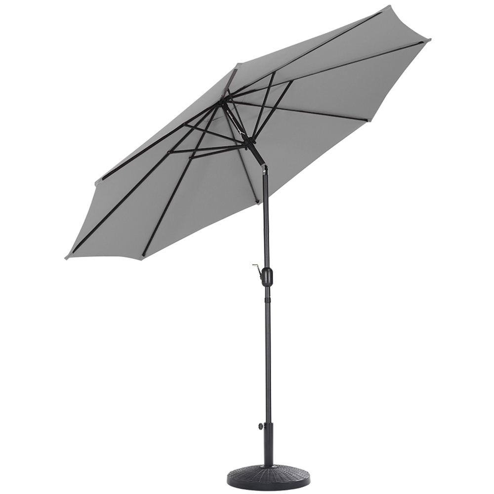 Living and Home Light Grey Round Crank Tilt Parasol with Rattan Effect Base 3m
