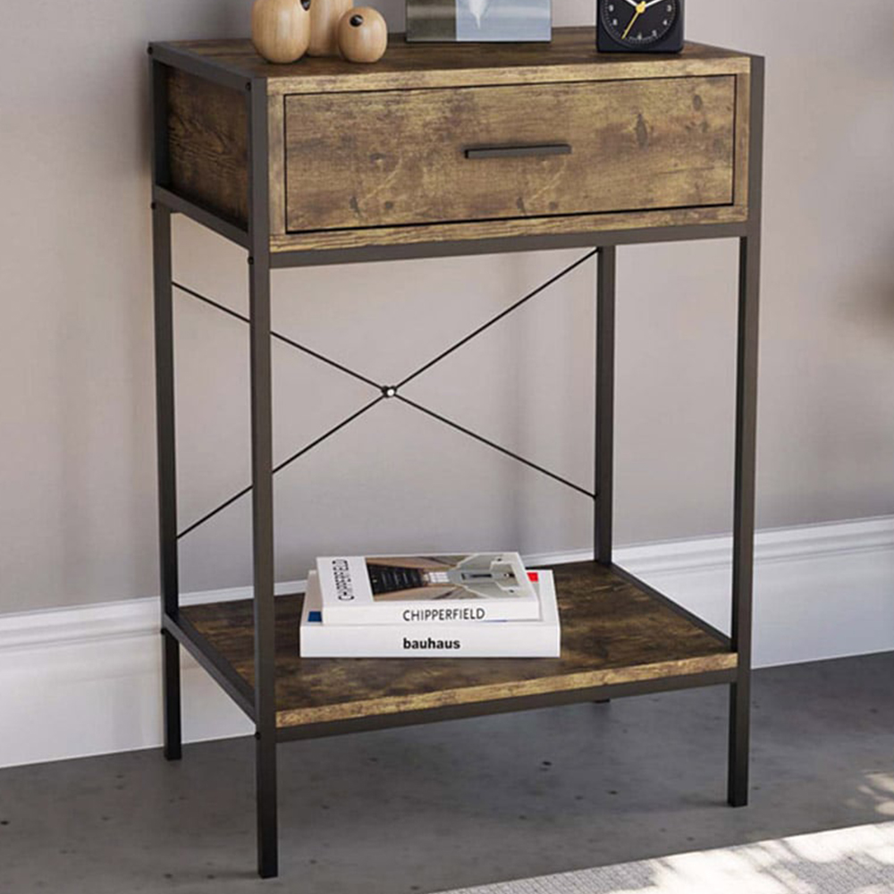 VIDA DESIGNS Brooklyn Single Drawer Dark Wood Industrial Console Table