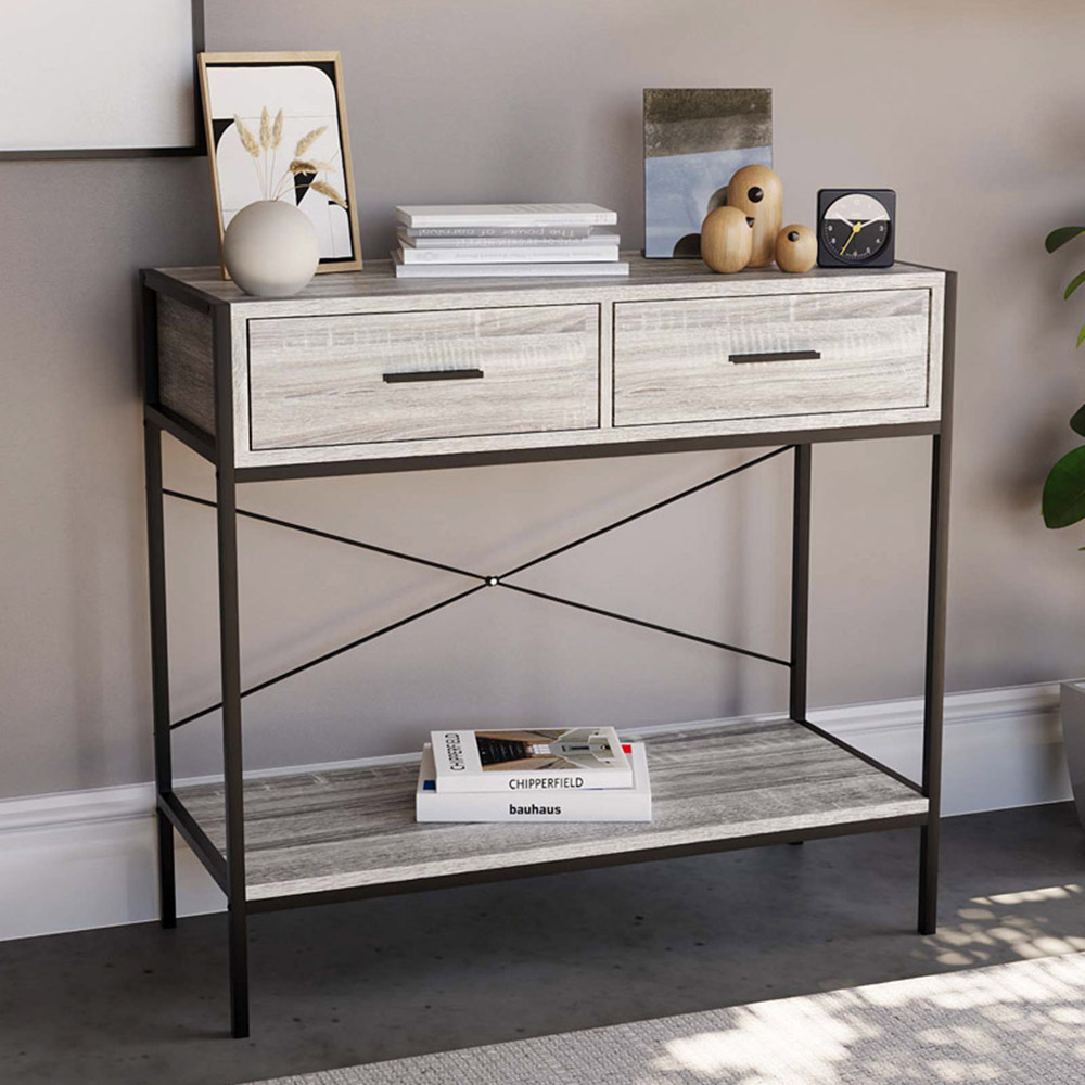 VIDA DESIGNS Brooklyn 2 Drawer Grey Industrial Console Table