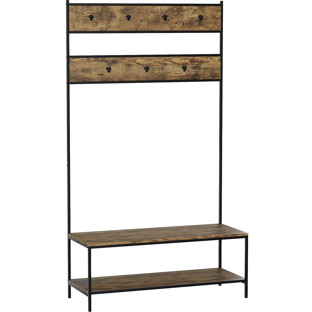 VIDA DESIGNS Brooklyn Dark Wood Industrial Hallway Coat Rack Shoe Bench Unit