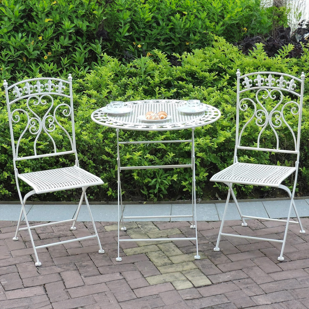 GlamHaus Paris 2 Seater Garden Bistro Set Antique White