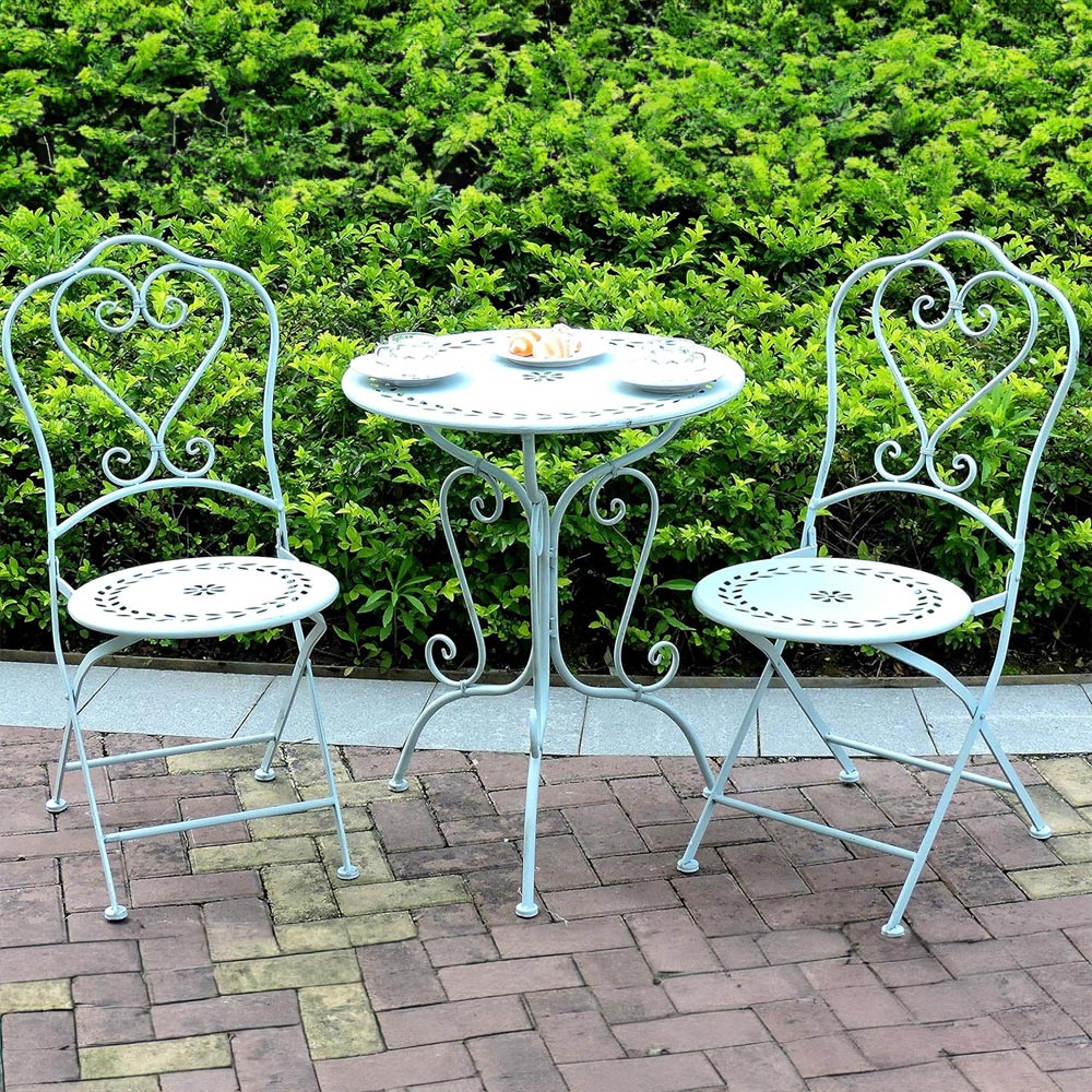 GlamHaus Seychelles 2 Seater Garden Bistro Set Duck Egg Blue