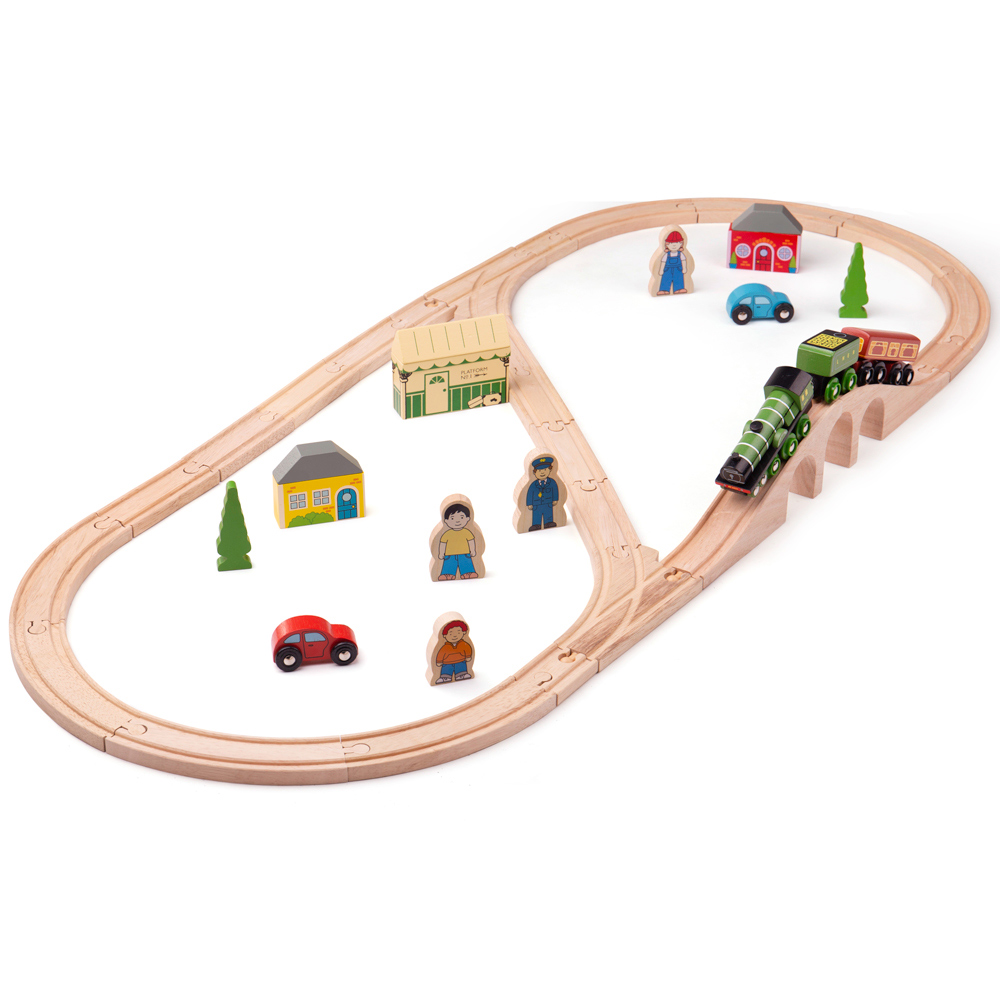 Bigjigs Toys Flying Scotsman Train Set - Wooden Railway - 42 Pieces - Golden
