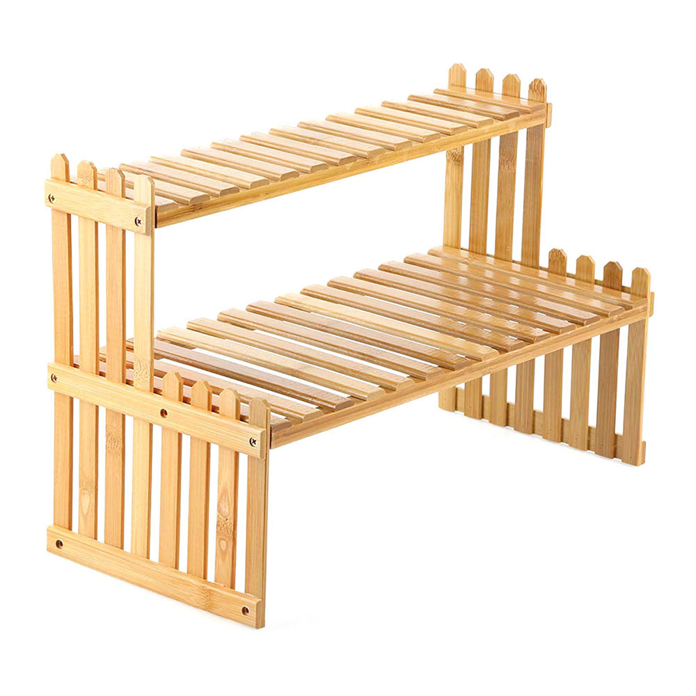Living and Home 2 Shelf Wooden Tabletop Natural Plant Stand