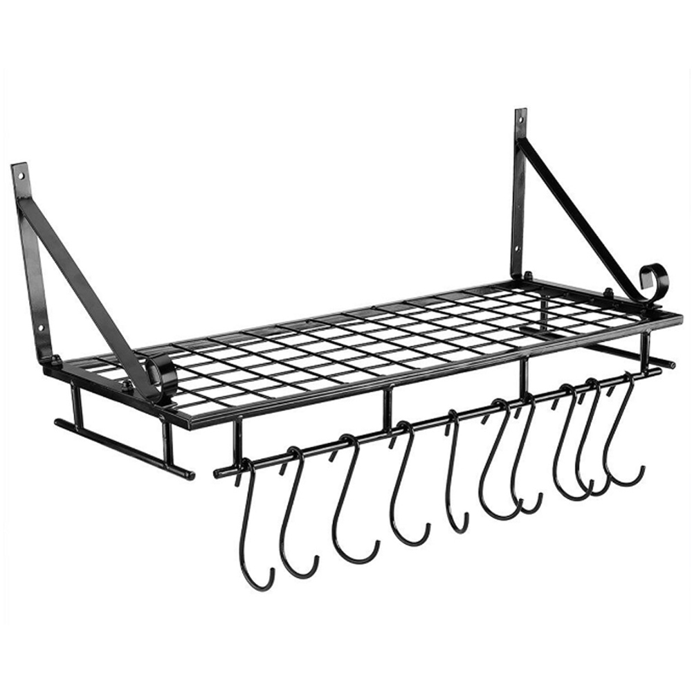 Living And Home WH0663 Black Metal Wall Hanging Kitchen Pot Rack