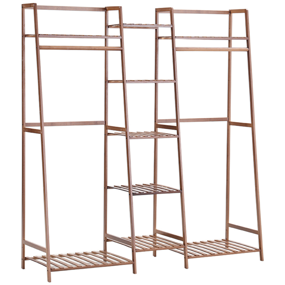 Living and Home Multi-Tier Brown Bamboo Clothing Rack with Storage Shelf