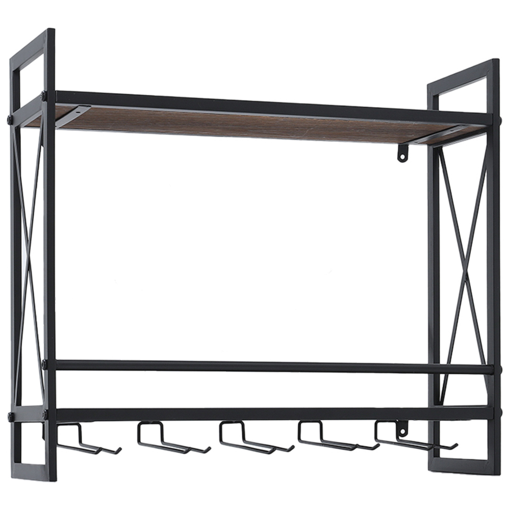 Living And Home Industrial Hanging Wine Glass Rack Wall Mounted Floating with 5 Glass Holder