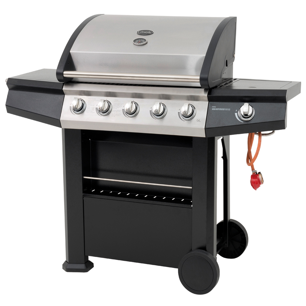Lifestyle Dominica 5 Burner Gas BBQ - 5 Burners - Side Burner - Cast Iron Grates - Double Skinned Hood