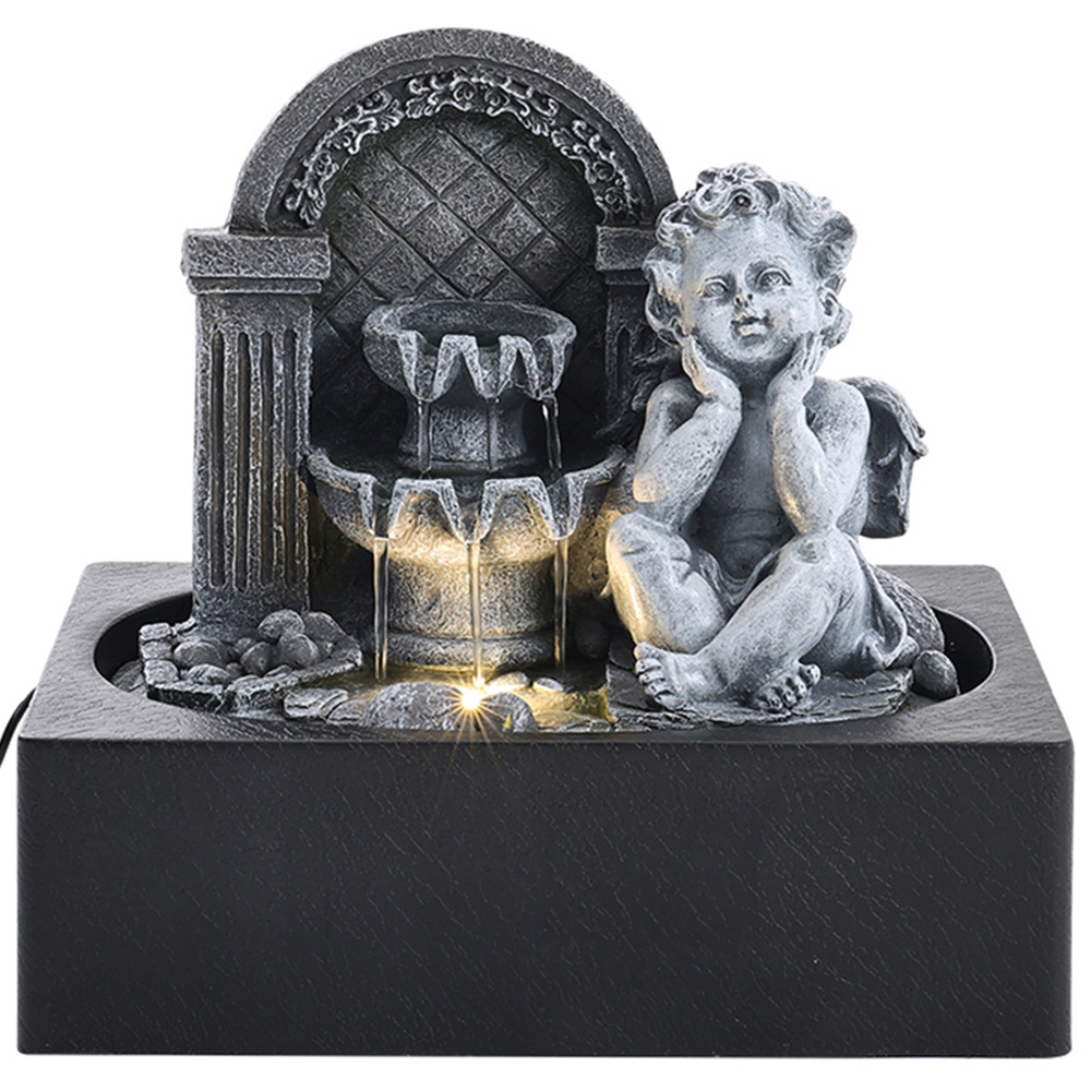Living and Home Cherub Tabletop Resin Water Feature with Light
