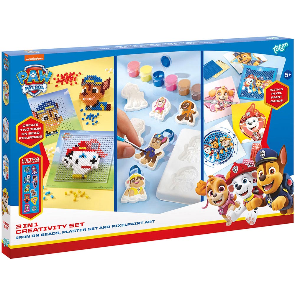 Paw Patrol 3-in-1 Craft Set - Iron-on Beads, Plaster & Pixel Paint Art - Ages 5+