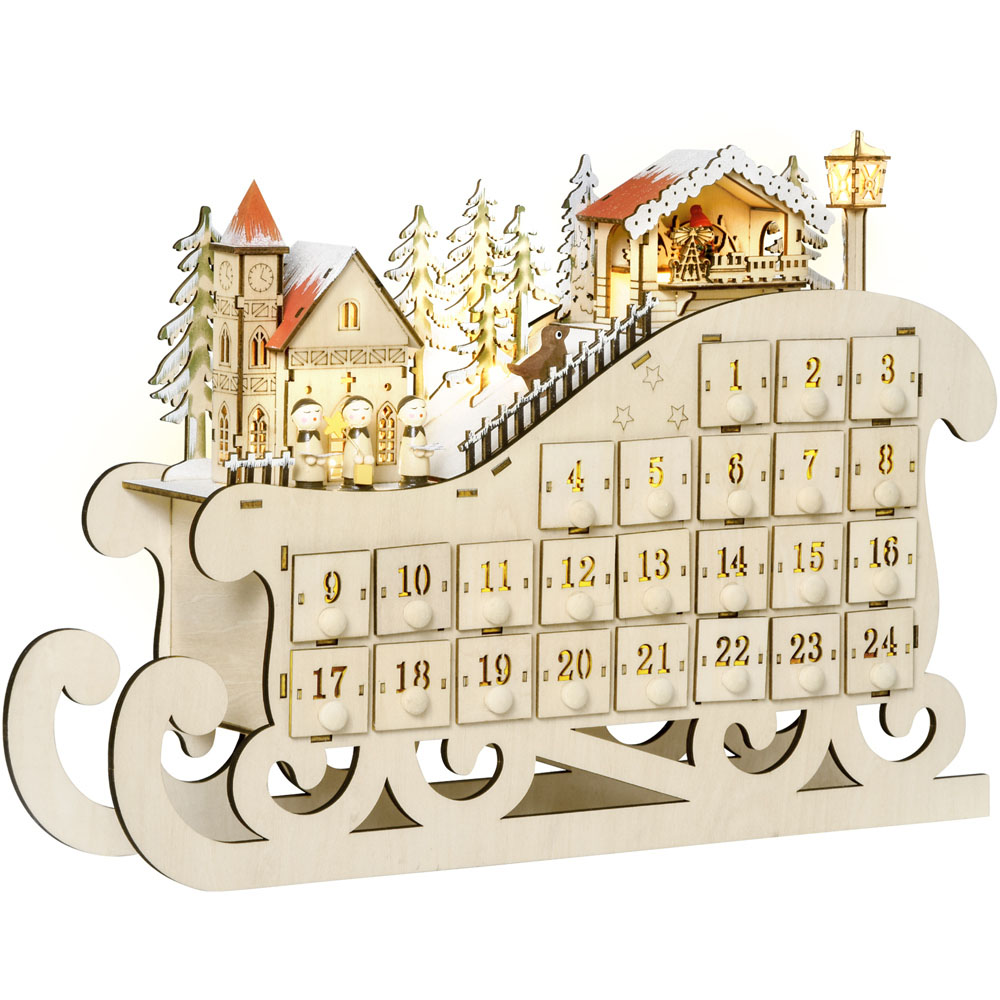 Everglow Light Up Wooden Village with Countdown Drawer Christmas Advent Calendar