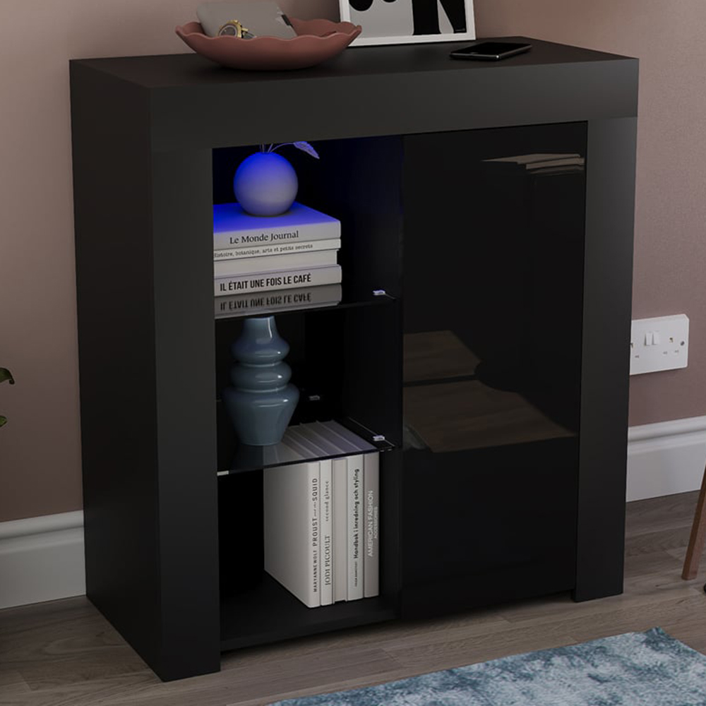 VIDA DESIGNS Azura Single Door Black LED Sideboard
