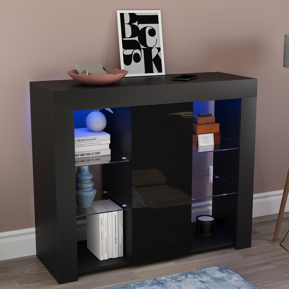 VIDA DESIGNS Azura Single Door Black LED Large Sideboard