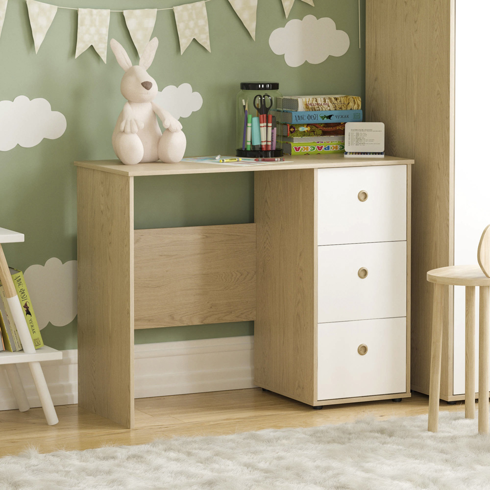 JUNIOR VIDA Neptune 3 Drawer White and Oak Desk