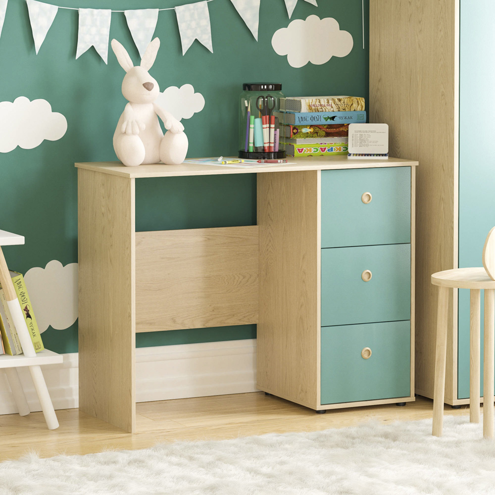JUNIOR VIDA Neptune 3 Drawer Blue and Oak Desk