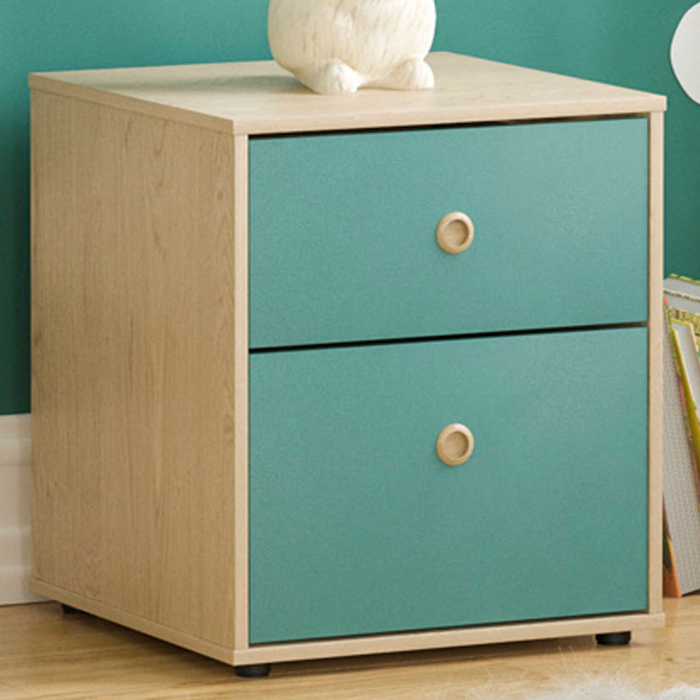 JUNIOR VIDA Neptune 2 Drawer Blue and Oak Bedside Table