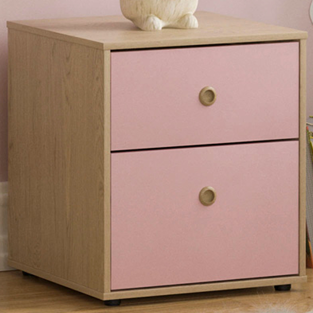 JUNIOR VIDA Neptune 2 Drawer Pink and Oak Bedside Table