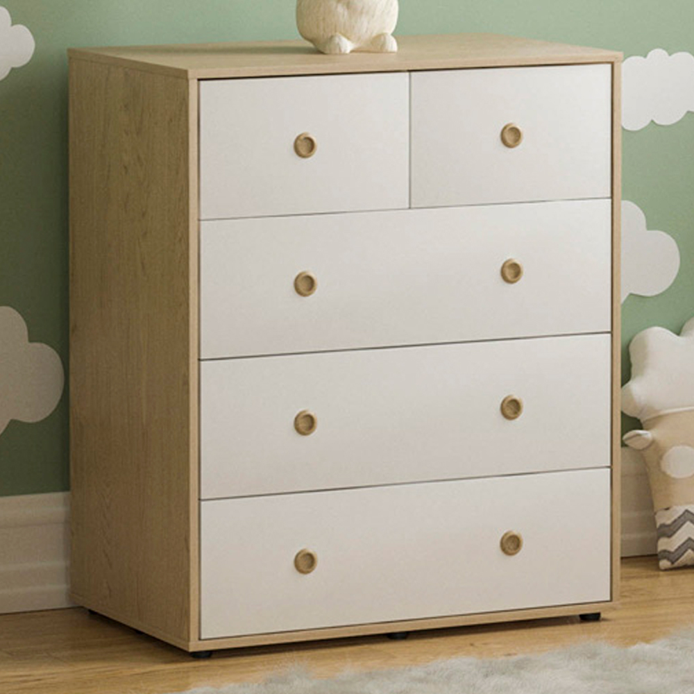 JUNIOR VIDA Neptune 5 Drawer White and Oak Storage Chest