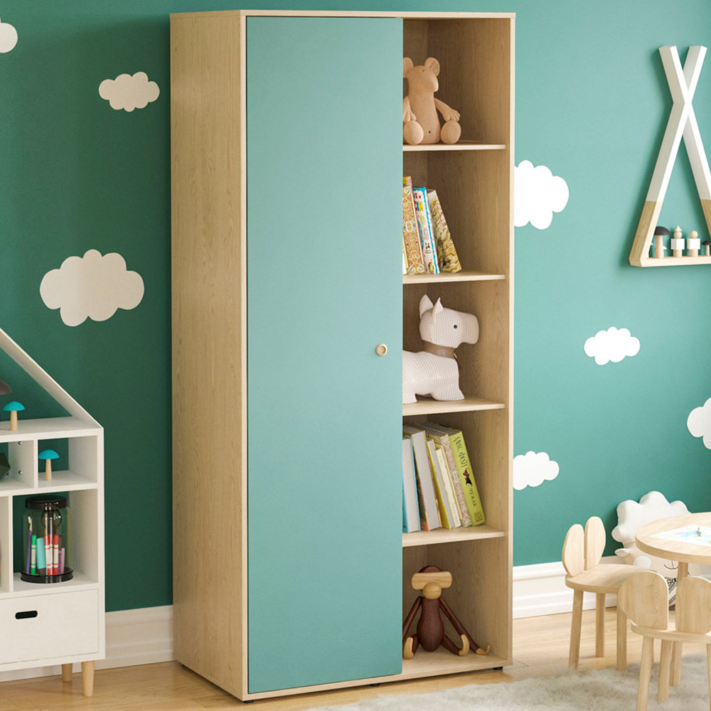 JUNIOR VIDA Neptune Single Door Blue and Oak Wardrobe