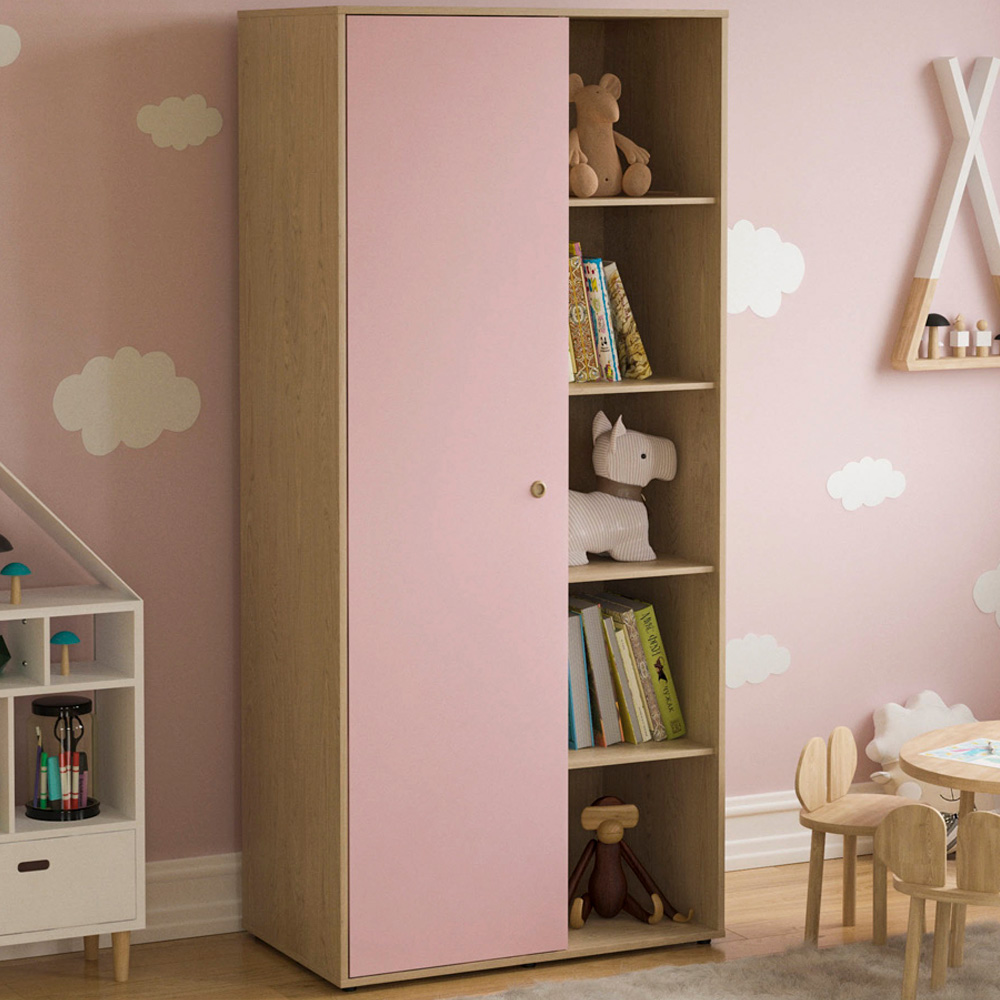 JUNIOR VIDA Neptune Single Door Pink and Oak Wardrobe