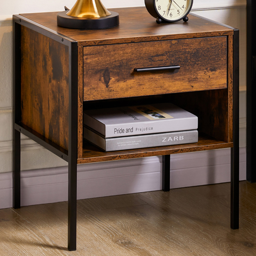 VIDA DESIGNS Brooklyn Single Drawer Dark Wood Bedside Table