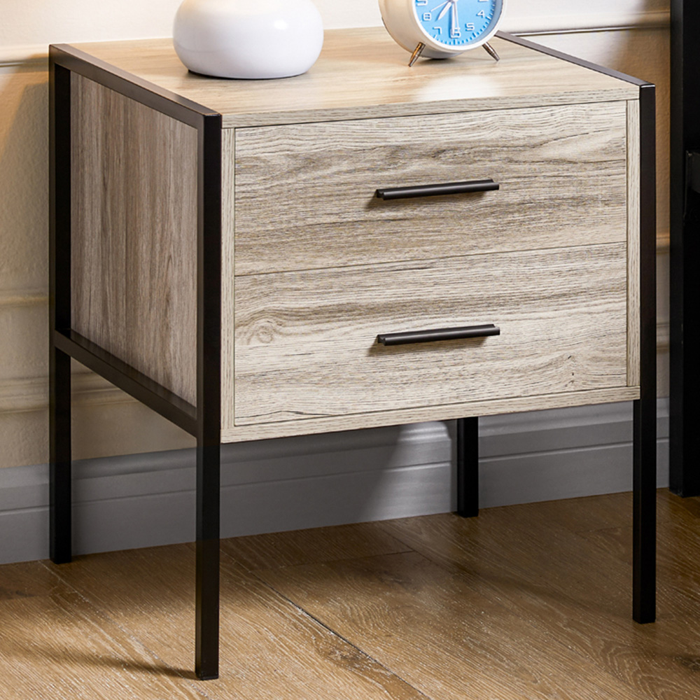 VIDA DESIGNS Brooklyn 2 Drawer Grey Industrial Bedside Table