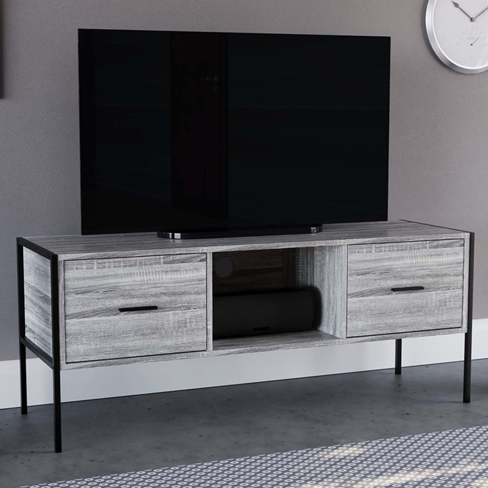 VIDA DESIGNS Brooklyn 2 Drawer Single Shelf Grey Industrial TV Unit