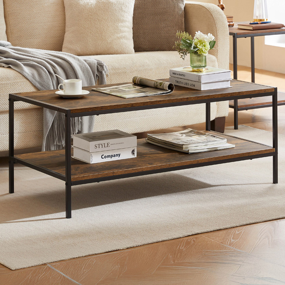 VIDA DESIGNS Brooklyn Dark Wood Rustic Industrial Coffee Table