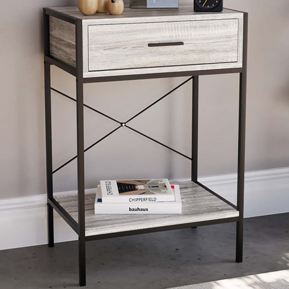 VIDA DESIGNS Brooklyn Single Drawer Grey Rustic Industrial Console Table