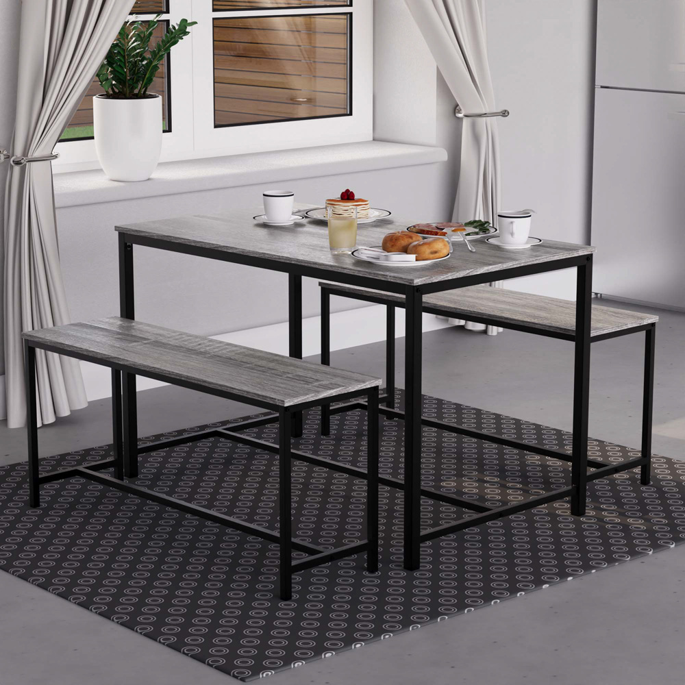 VIDA DESIGNS Brooklyn 4 Seater Metal Frame Dining Bench Set Grey