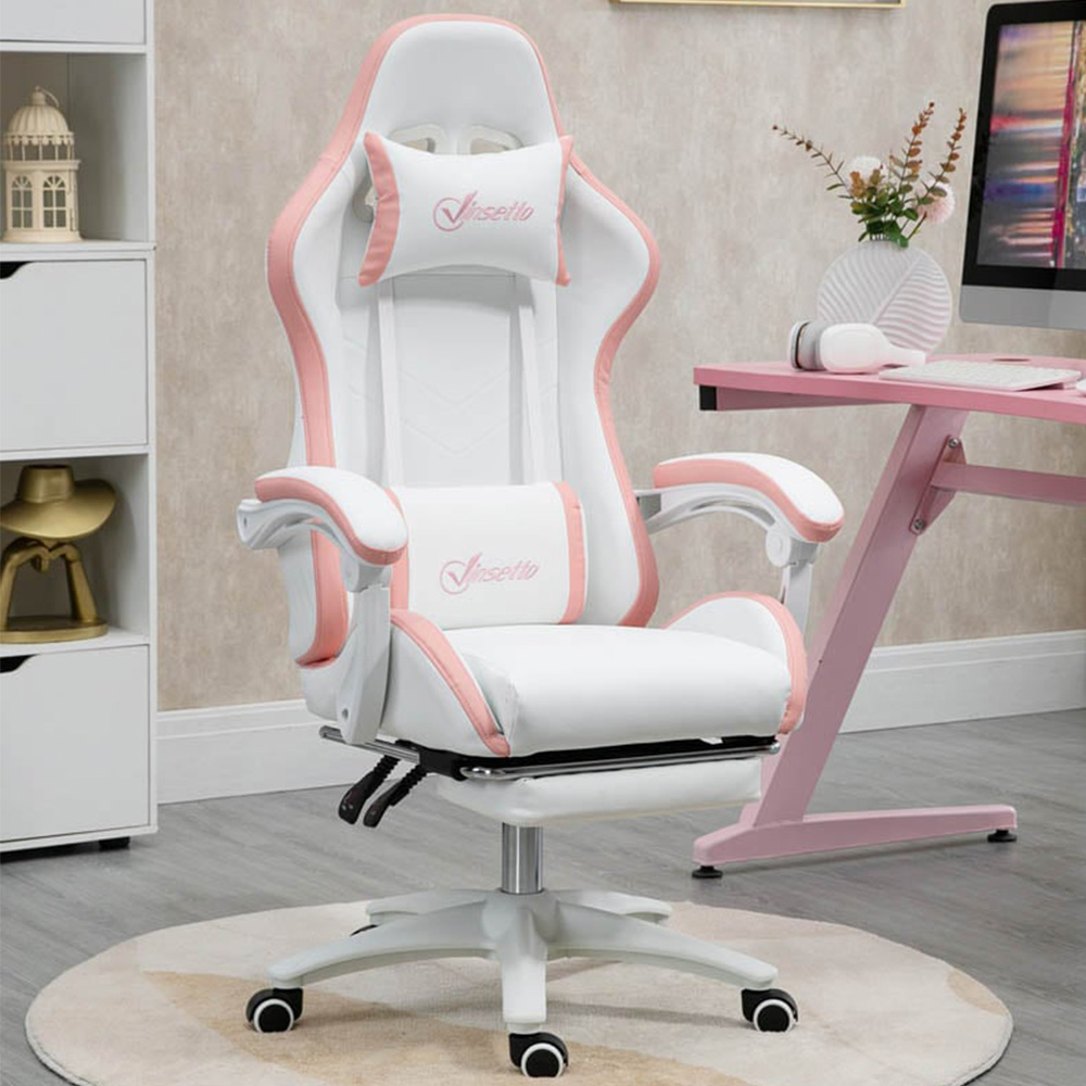 Portland White and Pink PU Leather Recliner Gaming Chair