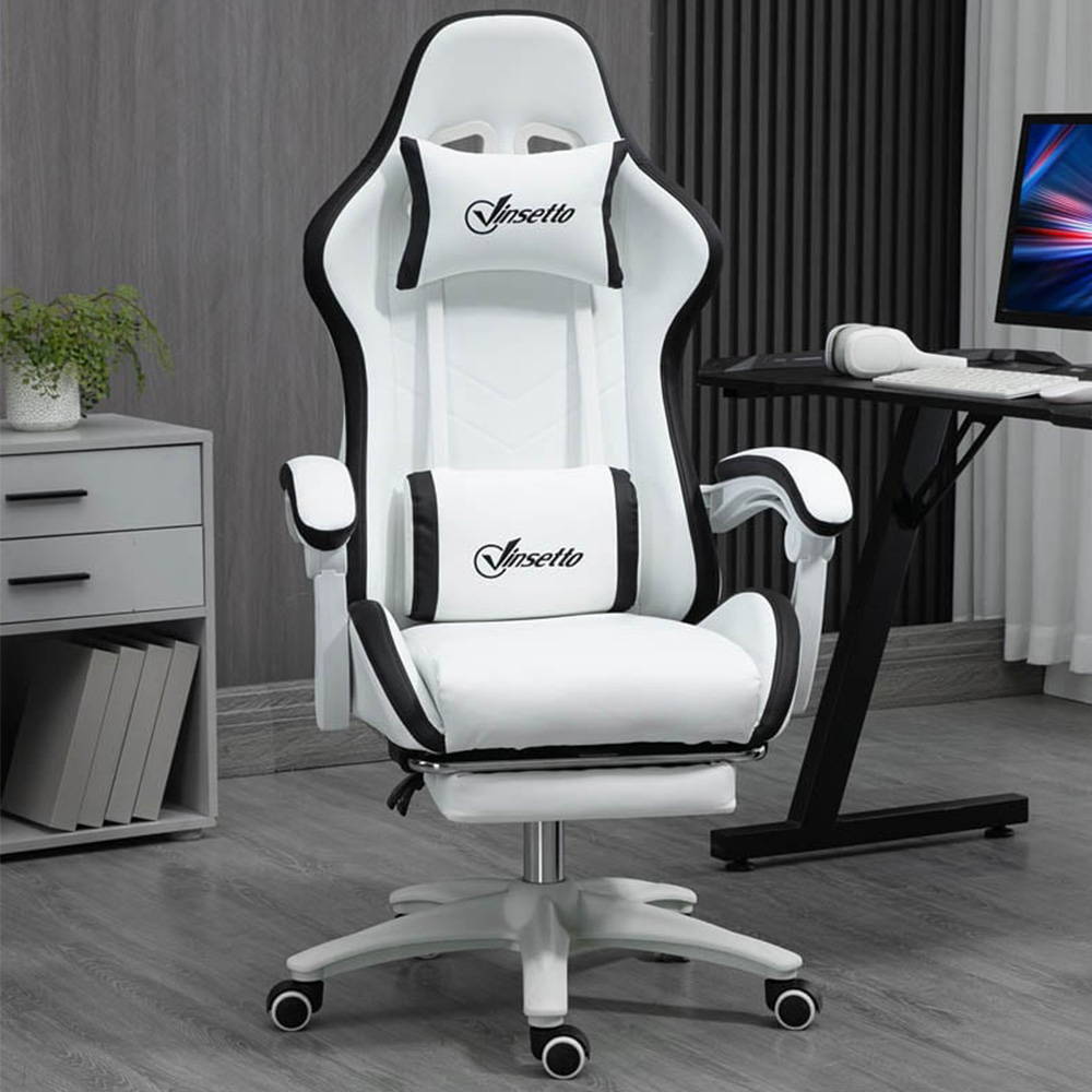 Portland White and Black PU Leather Recliner Gaming Chair
