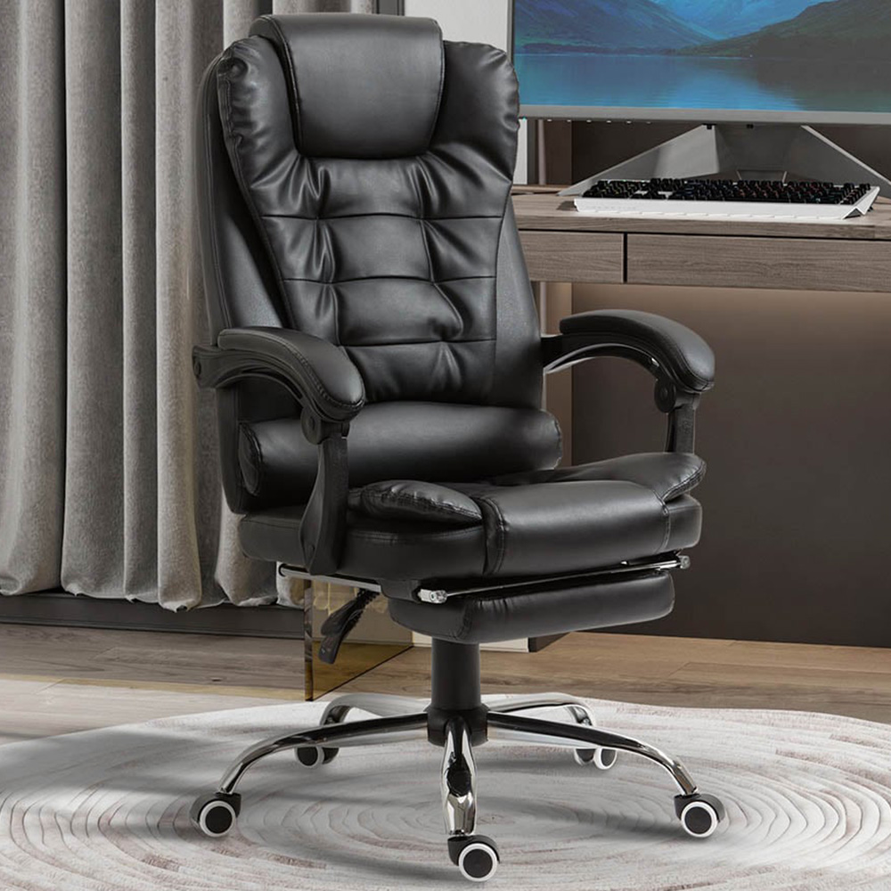 Portland Black PU Leather Tall Back Executive Office Chair - Size: 64 x 69 x 118cm - Wilko