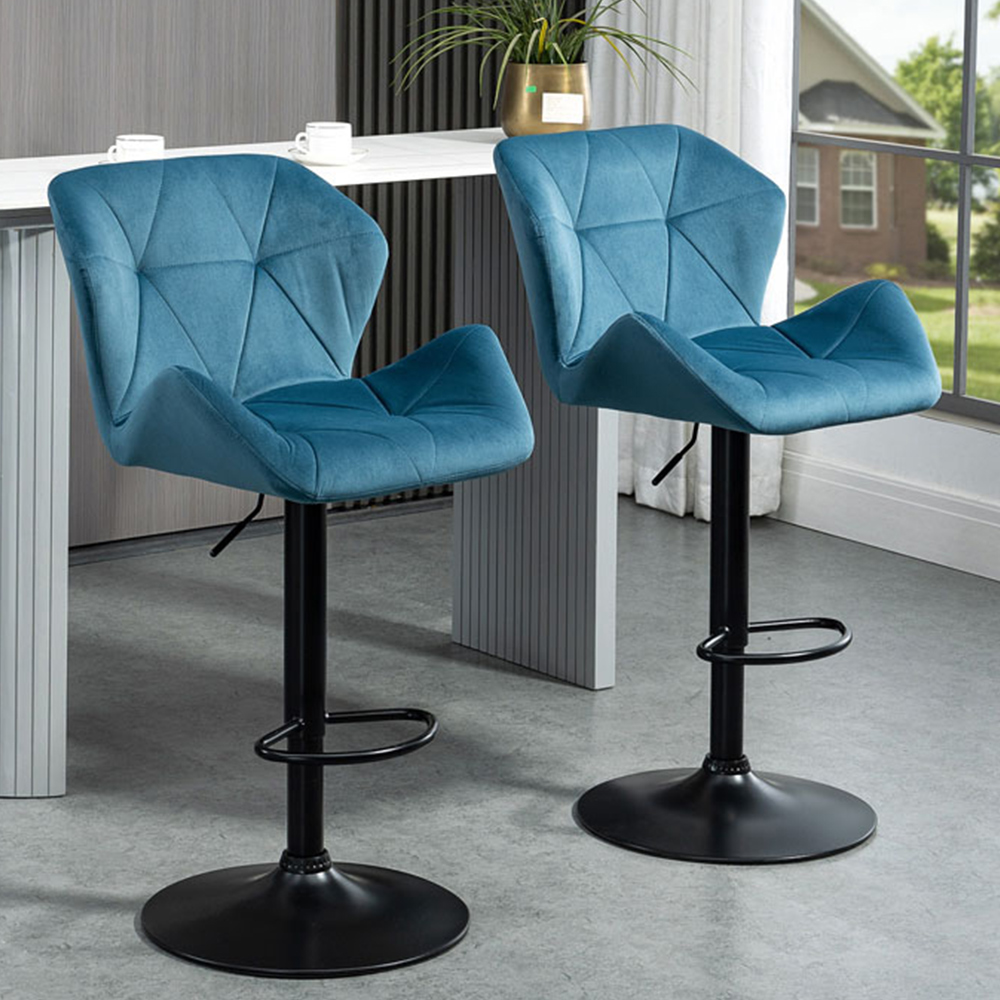 Portland Blue Luxurious Velvet Touch Bar Stool Set of 2