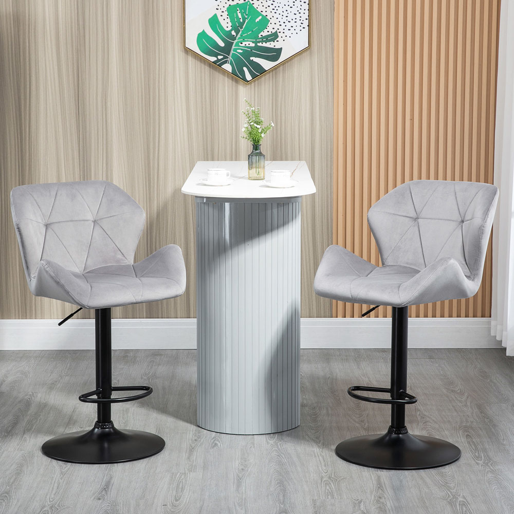 Portland Grey Luxurious Velvet Touch Bar Stool Set of 2