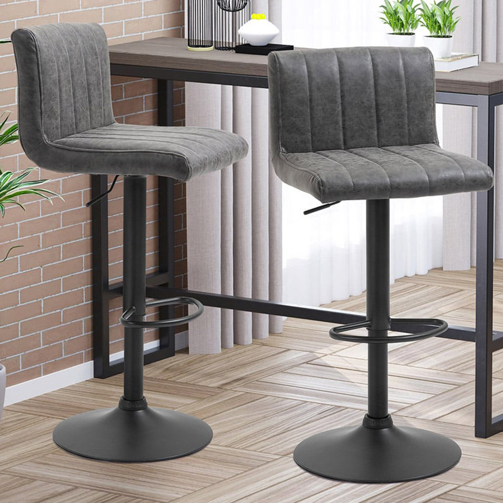 Portland Dark Grey PU Leather Height Adjustable Swivel Bar Stool Set of 2