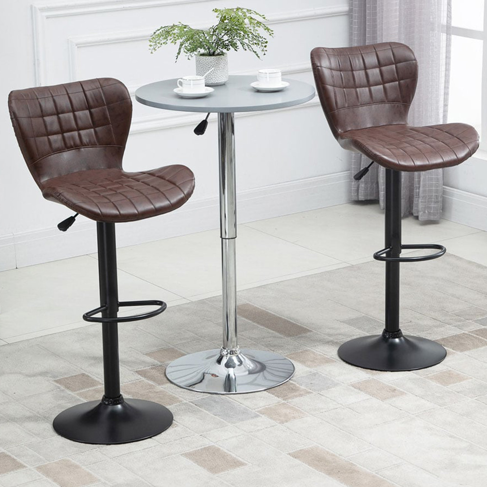 Portland Brown PU Leather Height Adjustable Swivel Bar Stool Set of 2