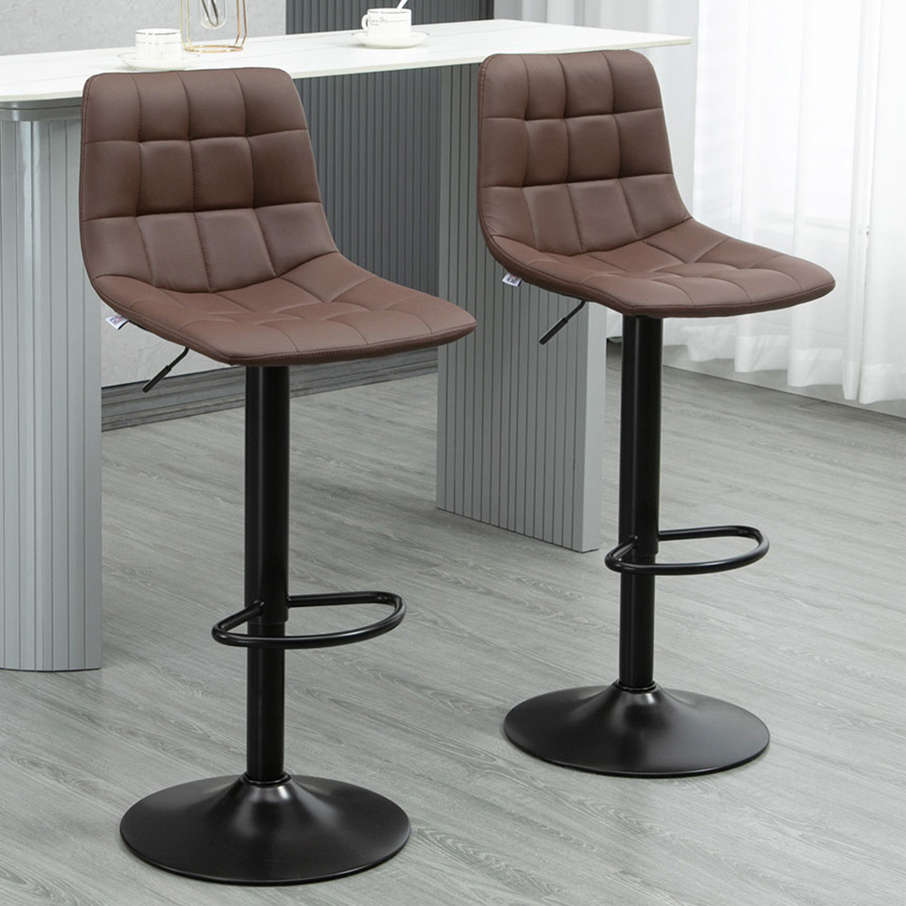 Portland Brown Quilted Pattern Adjustable Bar Stool Set of 2