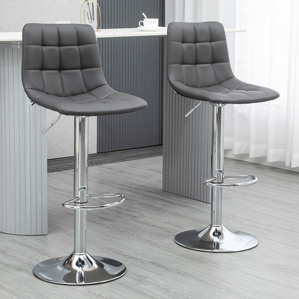 Portland Grey Quilted Height Adjustable Swivel Bar Stool Set of 2