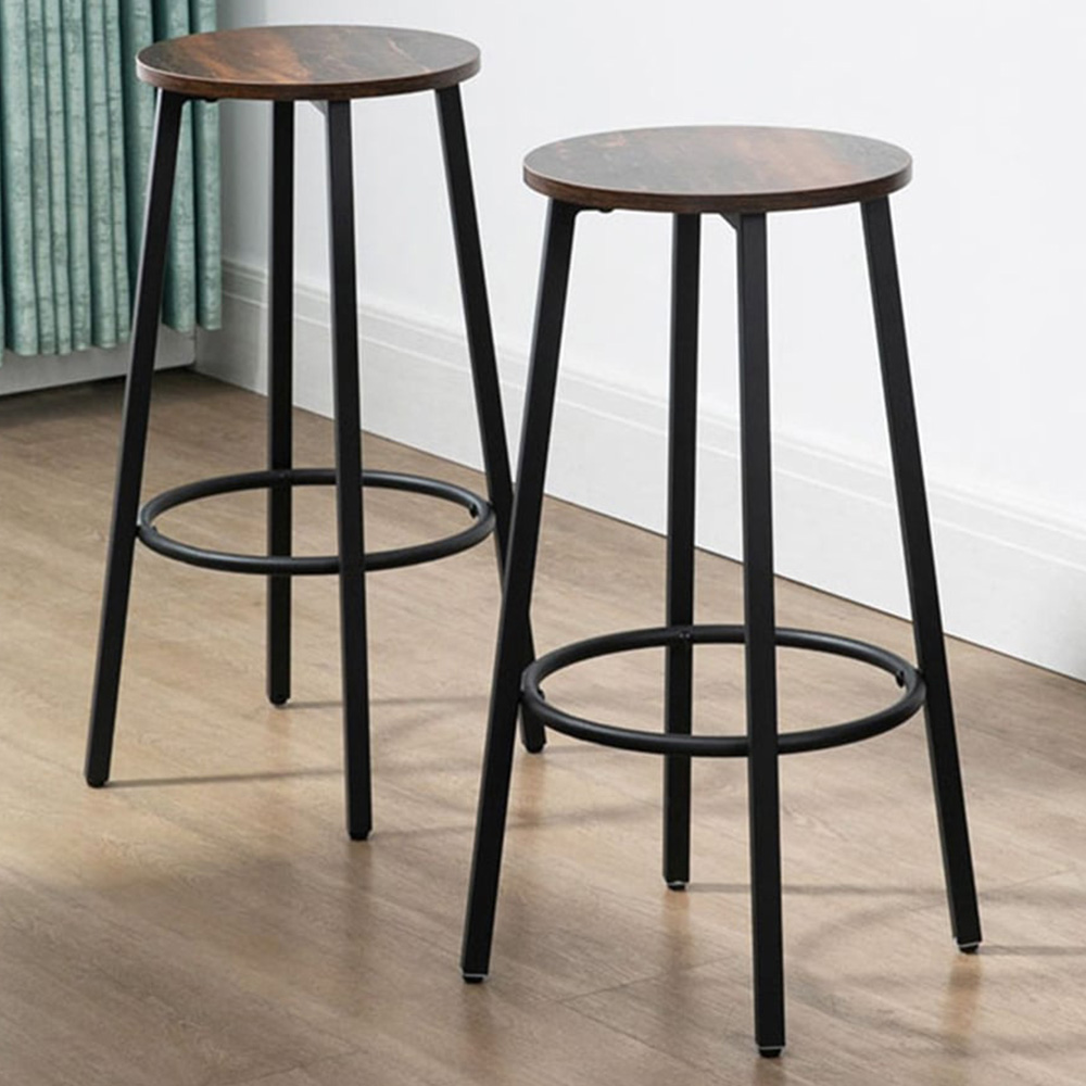 Portland Brown Industrial Round Bar Stool Set of 2