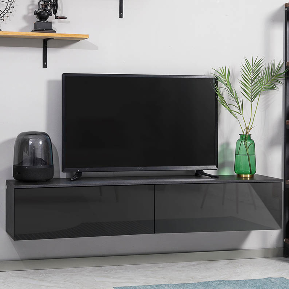 Portland Single Door Black High Gloss Floating Wall TV Unit