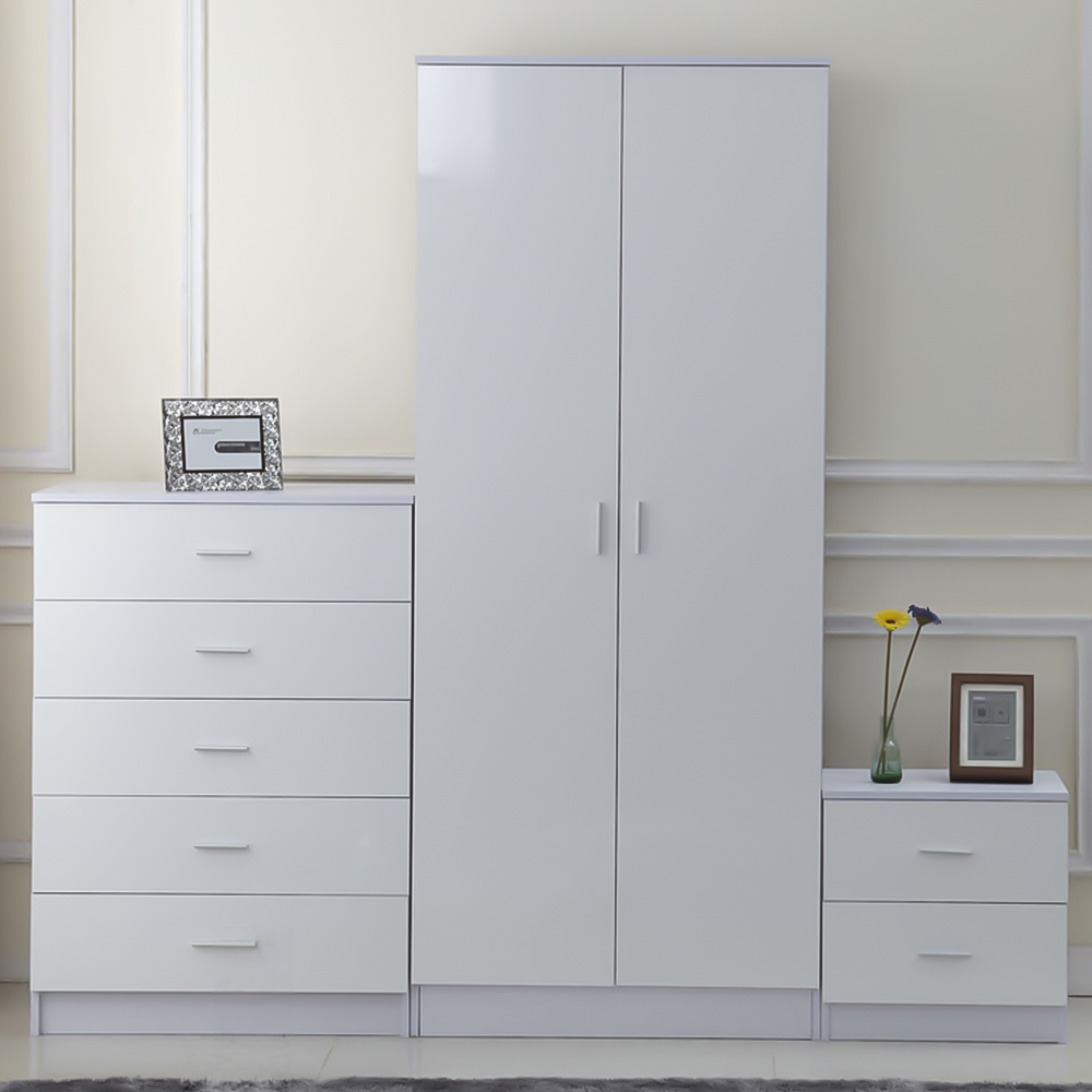 Portland White High Gloss 3 Piece Bedroom Furniture Set