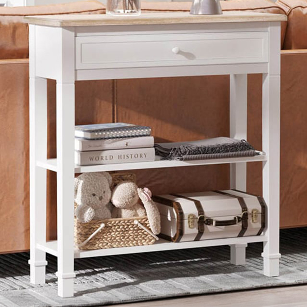 Portland Single Drawer 2 Shelves White and Oak Console Table