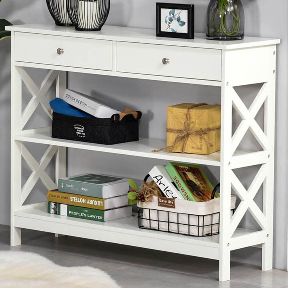 Portland 2 Drawer 2 Shelves White Console Table