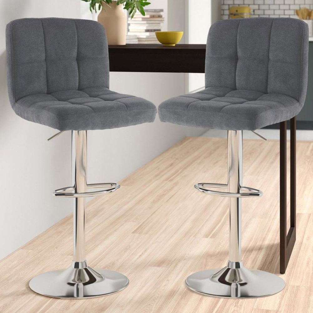 Neo Dark Grey and Chrome Fabric Swivel Bar Stool Set of 2
