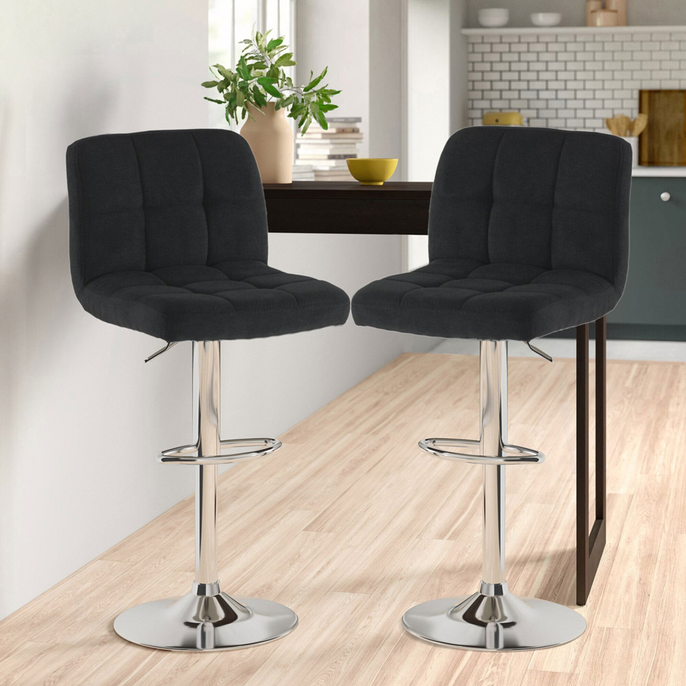 Neo Black and Chrome Fabric Swivel Bar Stool Set of 2