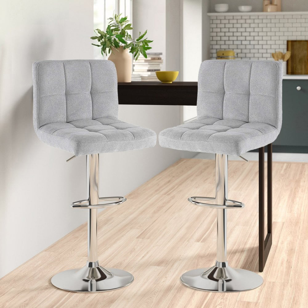 Neo Cuban Grey Fabric Swivel Bar Stool Set of 2